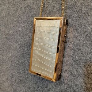 Gold and Cream‎ Croc-Embossed Clutch